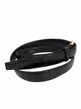 Vintage 90s Genuine Eel Skin Dress Belt - Black Gold Tone - Mens Size 38 / 95
